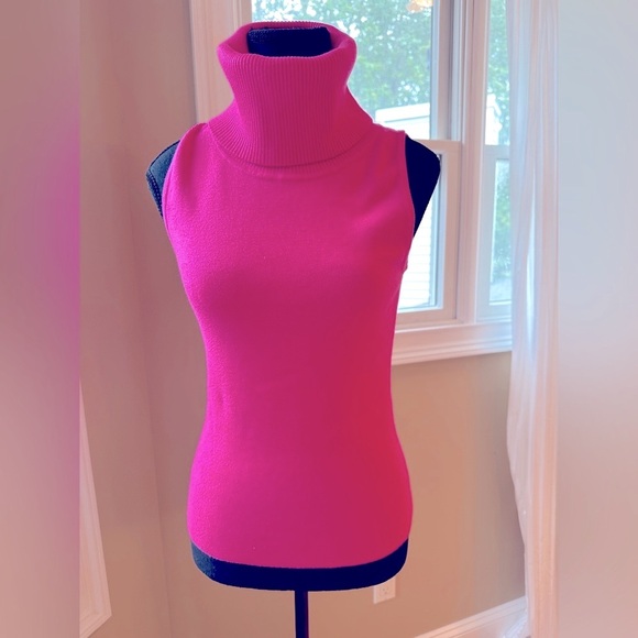 👗Flora Bea NYC sleevless turtleneck knit top magenta bright pink size S - Picture 7 of 8